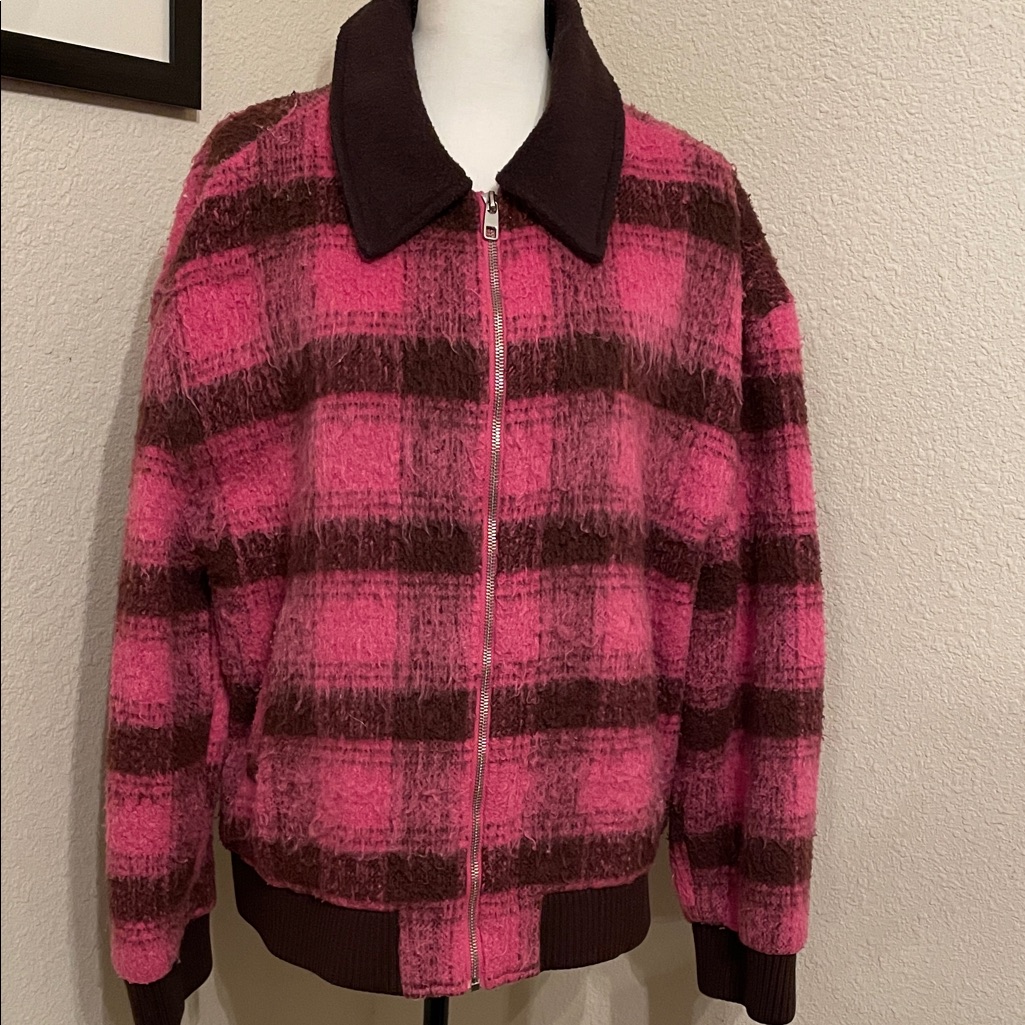 Line & Dot Pink And Brown Bomber Jacket
